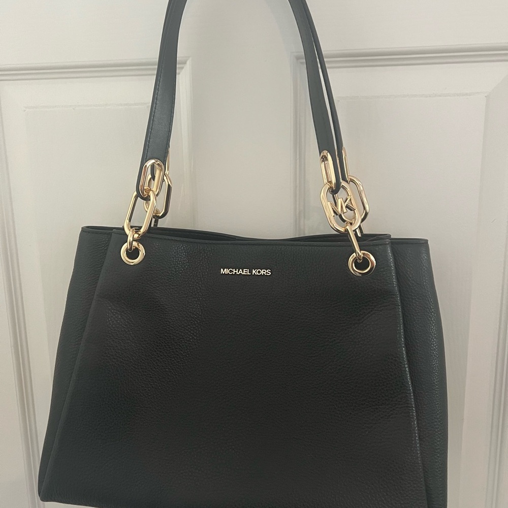 Michael Kors Black Shoulder Bag with Gold Hardware